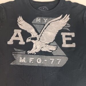 American Eagle‎ T-Shirt Men XL Faded Black Raised flocking Graphic Short Sleeve